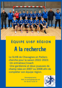 Recherche pour son équipe U16F Région : entraîneur / coach, gardienne, joueuses